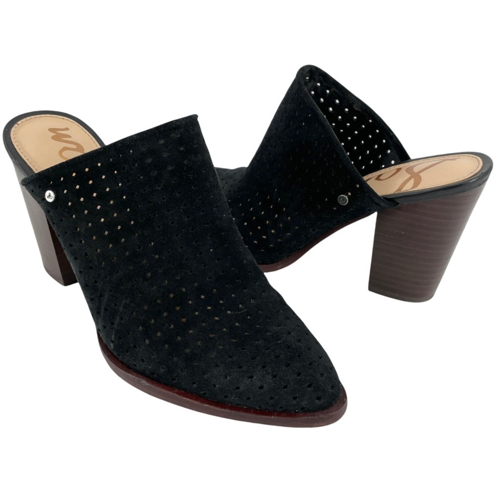 Sam Edelman Black Perforated Suede Mules